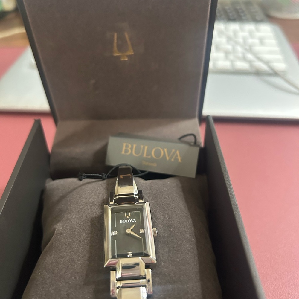 New Bulova Silver Rectangular Face Watch With Sta… - image 3